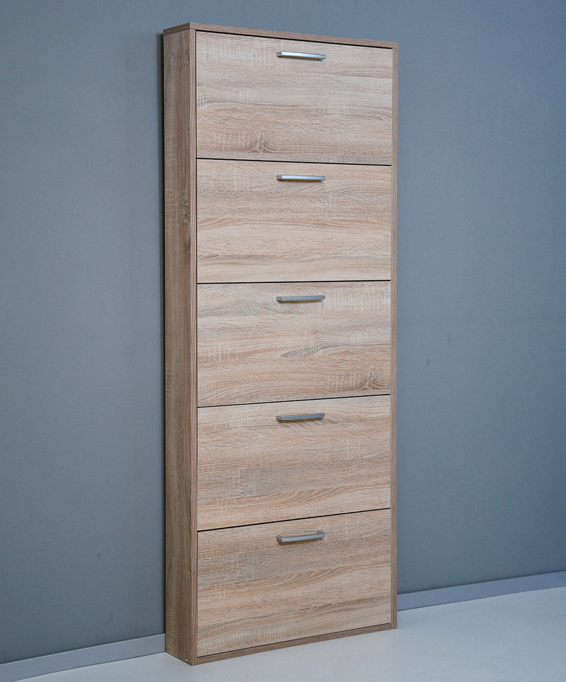 Scarpiera Salvaspazio 5 Ante 15 Paia 65x15x164 cm in Truciolare Nobilitato Rovere Sonoma
