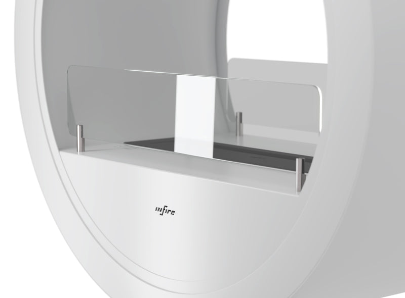 Camino a Bioetanolo da Pavimento 72,5x100x37,5 cm Incyrcle 2Side Stand Bianco con Vetro