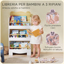 Libreria per Bambini a Forma di Orsetto 55x15x110 cm con 3 Ripiani e Barriere Frontali in MDF e Legno di Pino Color Legno      