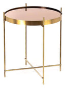 Tavolino da Salotto Ø38x43 cm in Metallo Top in Vetro Ottone Lucido