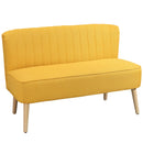 Divano 2 Posti Design Minimal Senza Braccioli in Tessuto con Gambe in Legno 117x56,5x77 cm Giallo
