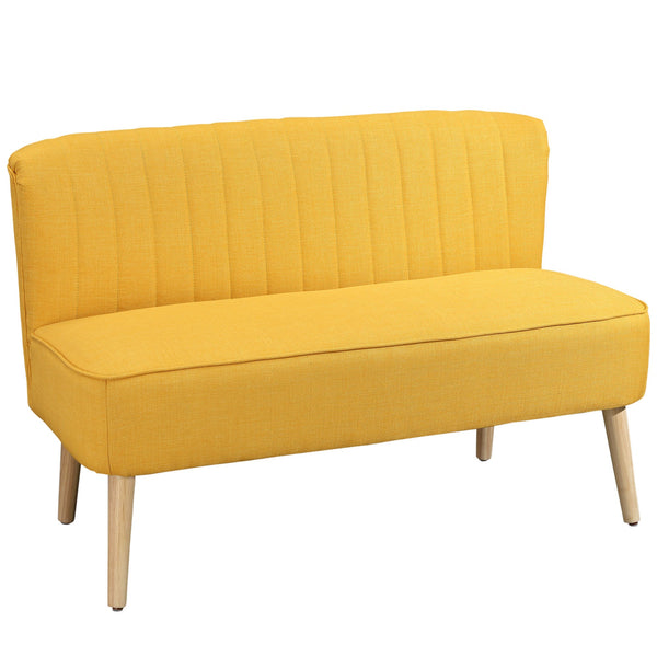 Divano 2 Posti Design Minimal Senza Braccioli in Tessuto con Gambe in Legno 117x56,5x77 cm Giallo prezzo