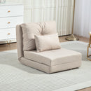 Divano Letto Futon Pieghevole 3 in 1 con 2 Cuscini Lavabili 60x80x56 cm Reclinabile 5 Posizioni in Lino Beige      
