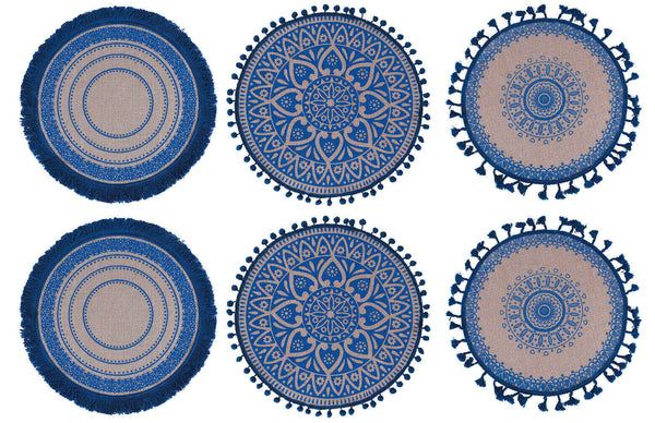 acquista Lot de 6 sets de table Ø38 cm en Jute VdE Tivoli 1996 Bleu Bleu et Beige