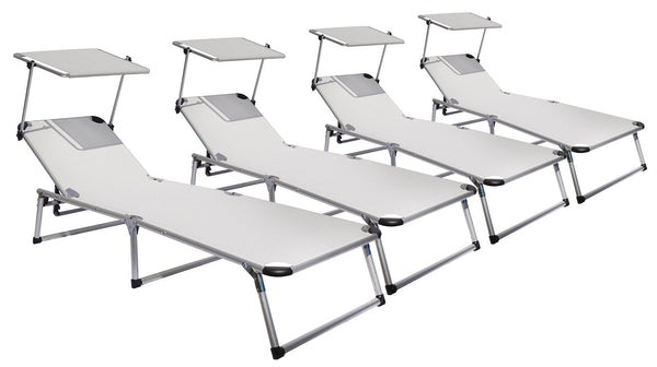 sconto Lot de 4 Chaises Longues de Jardin Pliantes 193x59x30 cm en Aluminium et Textilène Ivoire