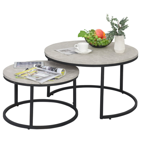online Set da 2 Tavolini da Caffè Sovrapponibili Rotondi in Metallo e MDF Effetto Marmo Grigio e Nero