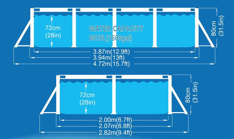Piscina Fuori Terra Rettangolare 394x207x80cm Jilong Grigia