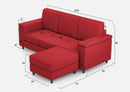 Divano 3 Posti con Pouf 208x155x85 cm Marrak in Tessuto Rosso