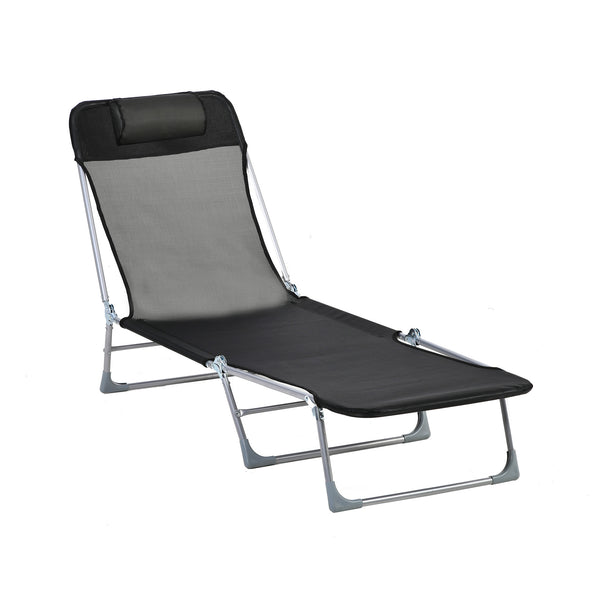 Sdraio da Giardino 182x56x28 cm Pieghevole con Schienale Reclinabile e Cuscino in Metallo e Texteline Nero prezzo