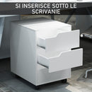 Cassettiera da Ufficio 3 Cassetti Maniglie a Scomparsa 40x50x57,5 cm Bianca  