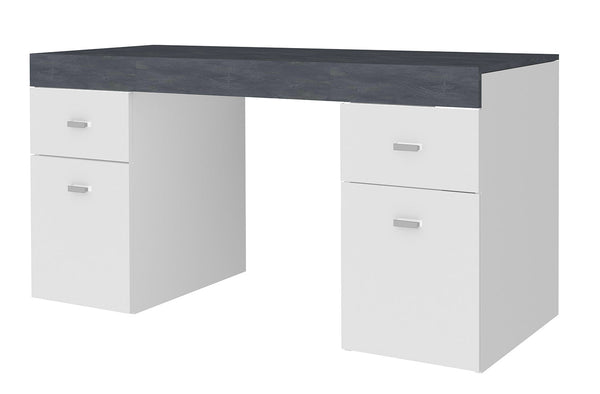 online Scrivania 2 Ante 2 Cassetti 130x60x75 cm Sliding Bianco Lucido e Ardesia