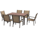 Set Tavolo e 6 Sedie Impilabili da Giardino in Plastica Cachi e Marrone