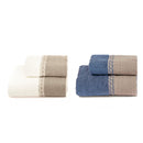 Set Spugna 4 Pezzi Asciugamani Viso + Ospite con Balza e Trina di Lino Garrini Bryanna Denim