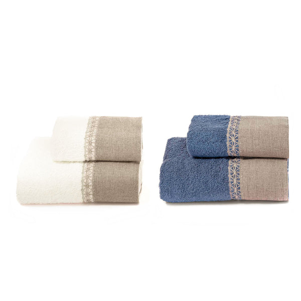 acquista Ensemble d'éponges 4 pièces visage + serviettes d'invités avec volant et dentelle de lin Garrini Bryanna Denim