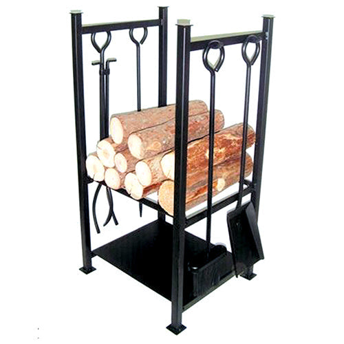 Porte-bûches en acier peint avec outils de cheminée Porte-bûches Cheminée 36X32X72 Cm  sconto