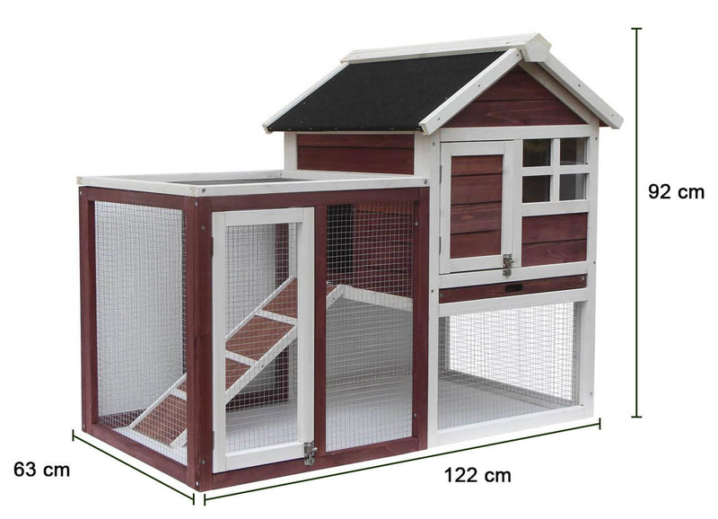 Pollaio da Giardino 122x63x92 cm Per 3 Galline in Legno Rosso e Bianco