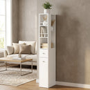 Mobile Colonna Bagno 18x40x135 cm con 2 Cassetti 2 Ripiani e 3 Scomparti in MDF Bianco      