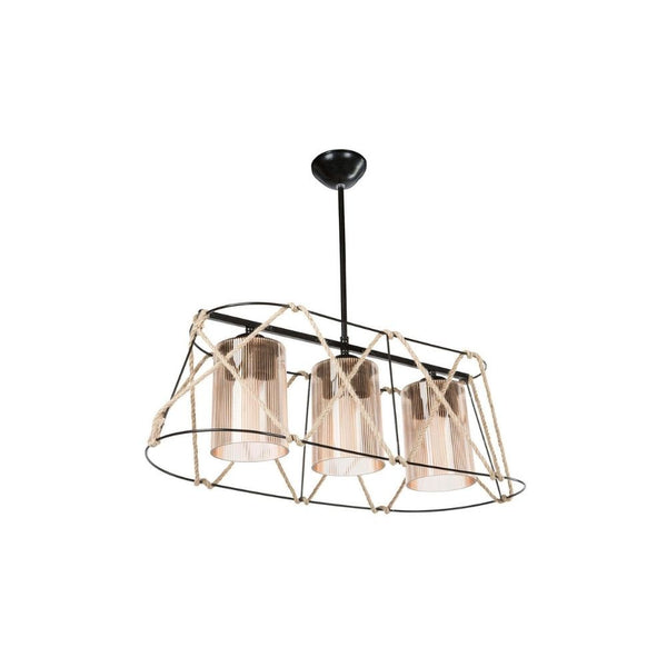 sconto Suspension Gezegen 3 lumières, métal noir et corde