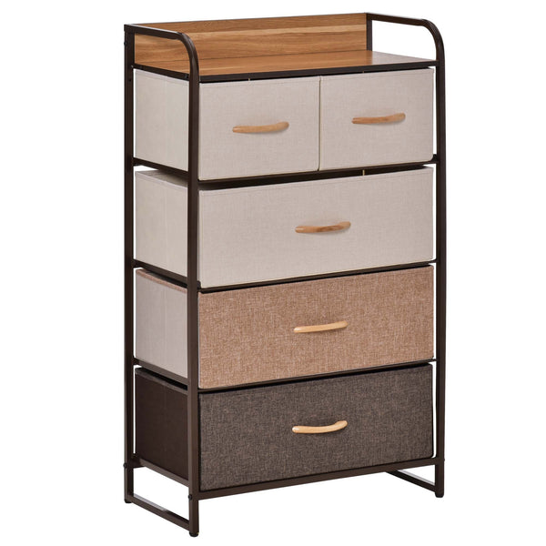 acquista Commode avec 5 tiroirs en tissu et étagère rigide 58x29x99 cm en bois