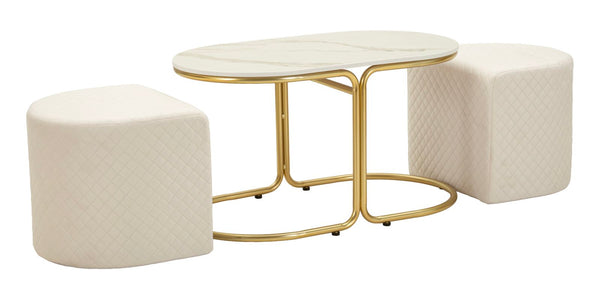 acquista Tavolo da Caffè con 2 Puff Relax 79x45x44 cm in Pino e MDF e Spugna e Poliestere e Metallo