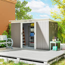 Ripostiglio da Giardino 280x130x172 cm con 2 Prese d'Aria e 2 Porte Scorrevoli in Acciaio Grigio Chiaro      