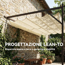 Pergola Addossata 3x4 m con Tetto Retrattile Scorrevole e Fori di Drenaggio Bianco Crema      