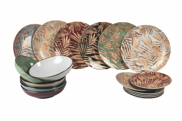 acquista Service Plat 18 Pièces en Porcelaine et Grès Multicolore VdE Tivoli 1996 Forest Chic
