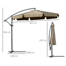Ombrellone da Giardino a Braccio Ø265x265A cm in Metallo e Poliestere Caffè   