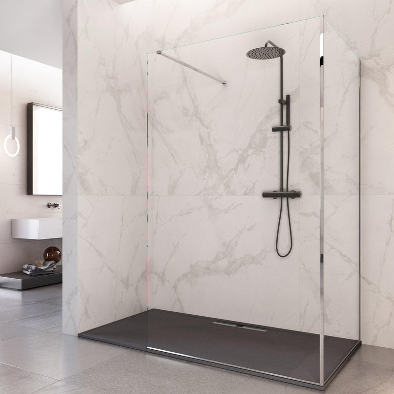 Box Doccia Parete Walk-In 2 Lati in Cristallo Trasparente 8 mm H195 Bonussi Aurore Varie Misure