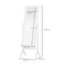 Specchio a Figura Intera da Terra 47x46x148 cm Angolazione Regolabile in Legno e Vetro Bianco  