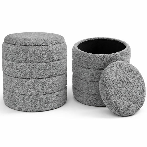 Set 2 Pouf Contenitori 43x45 cm e 35x40 cm Seduta Imbottita Rivestimento Bounclè Grigio prezzo