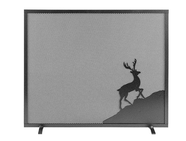 Parascintille per Camino a 1 Anta Design Cervo 60x51 cm in Ferro Verniciato Grigio Martellato sconto