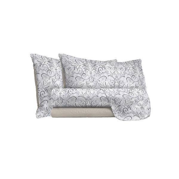 Ensemble de draps avec impression dessus et dessous et taies d'oreiller Ornato Grey de différentes tailles prezzo