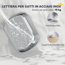 Lettiera per Gatti Extra Large 53x42x27 cm con Vassoio Paletta Bordi Alti Fino a 15 kg in Acciaio Inox Grigio Carbone      
