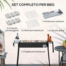 Barbecue a Carbonella 94x39x70 cm 2 Griglie e Cestini Laterali in Acciaio e Metallo Nero   