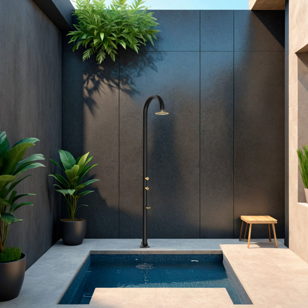 Doccia da Giardino in Alluminio Rubinetteria e Soffione Oro Sined Luna Alu Nero sconto