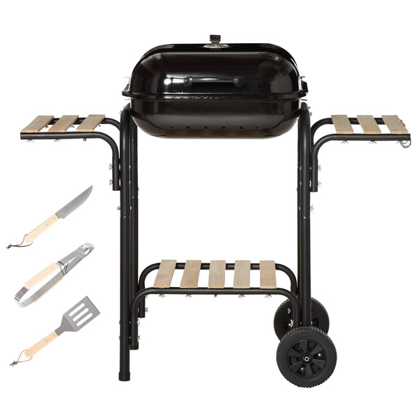 prezzo Barbecue a Carbone con Coperchio con Ripiani e Utensili da Cucina Nero
