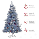Albero di Natale Artificiale 150 cm 222 Rami con Foglie Argentate e Bacche Rosse