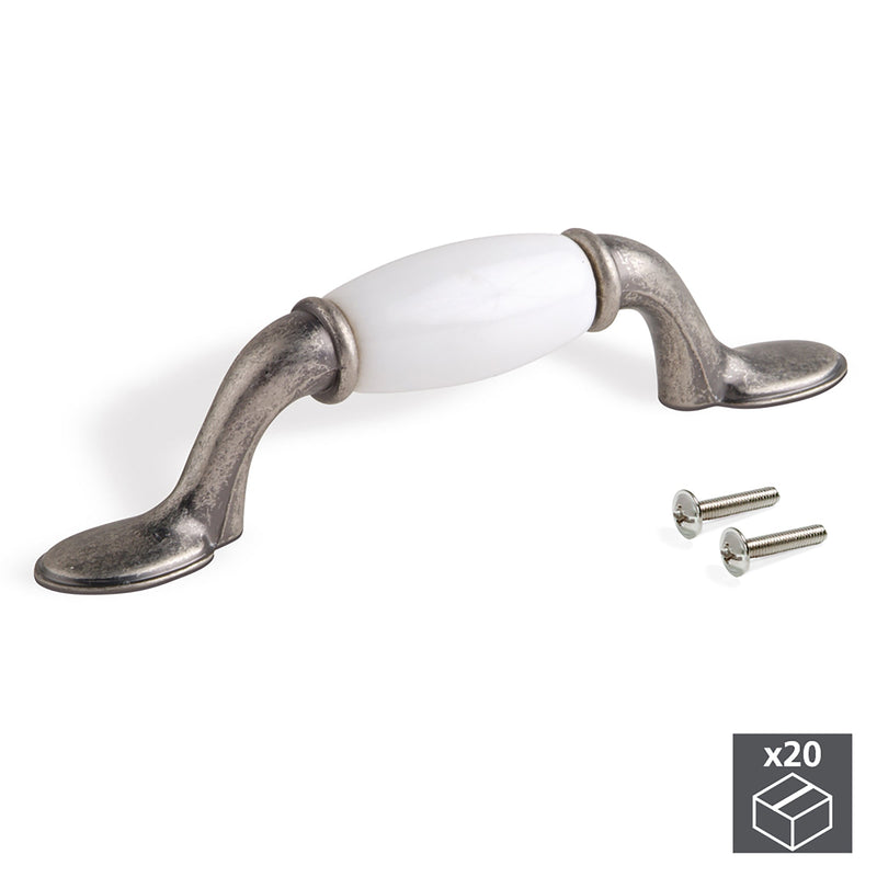Maniglie per Mobile Interasse 76 mm Zama e Ceramica Argento Invecchiato 20 Pezzi Emuca