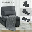 Poltrona Letto Singolo 65,5x104x81 cm Reclinabile 4-in-1 in Tessuto Effetto Lino Grigio      