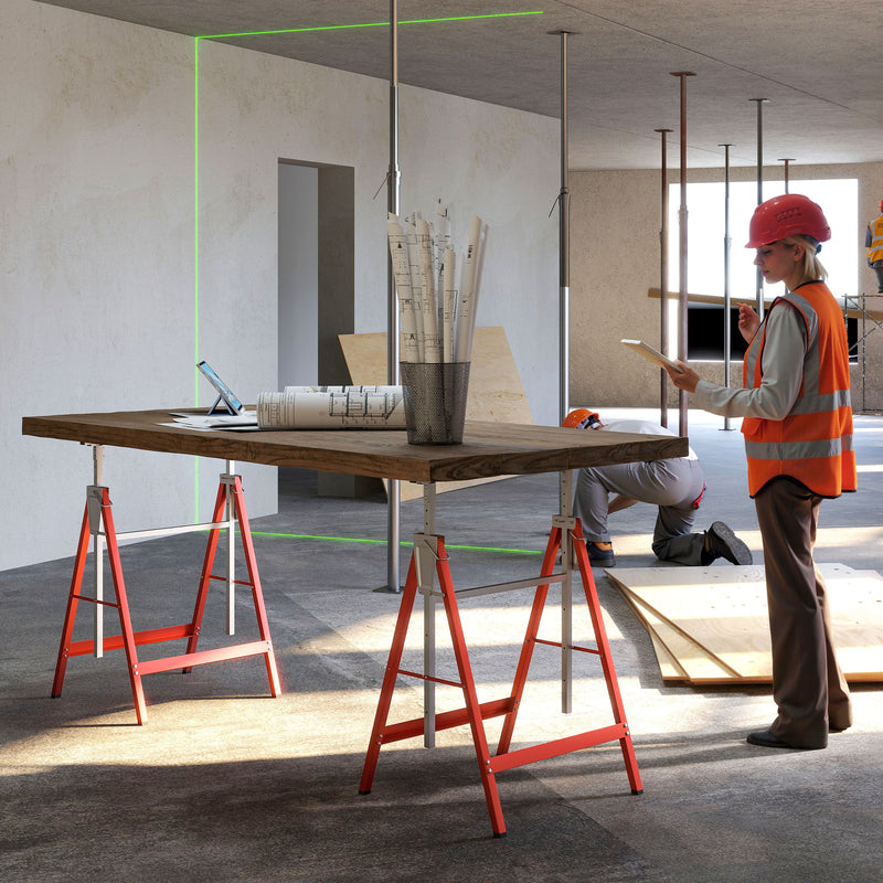 Set 2 Cavalletti da Lavoro Telescopici e Pieghevoli 68x58x80 cm  in Acciaio Q195 Rosso e Argento   