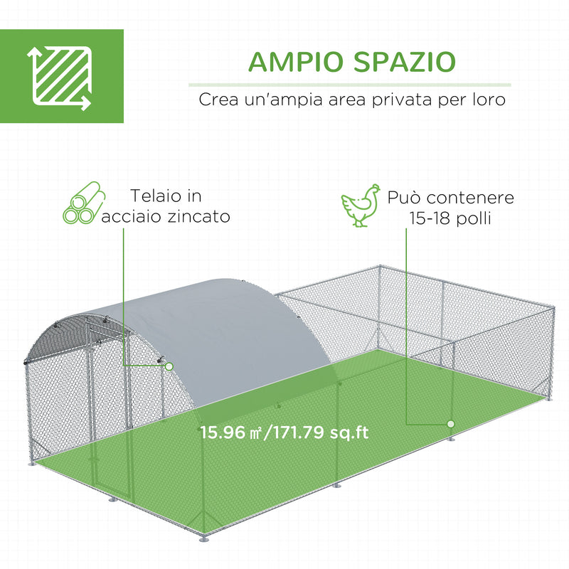 Pollaio Gabbia per Galline da Esterno 570x280 cm in Acciaio Grigio Argento