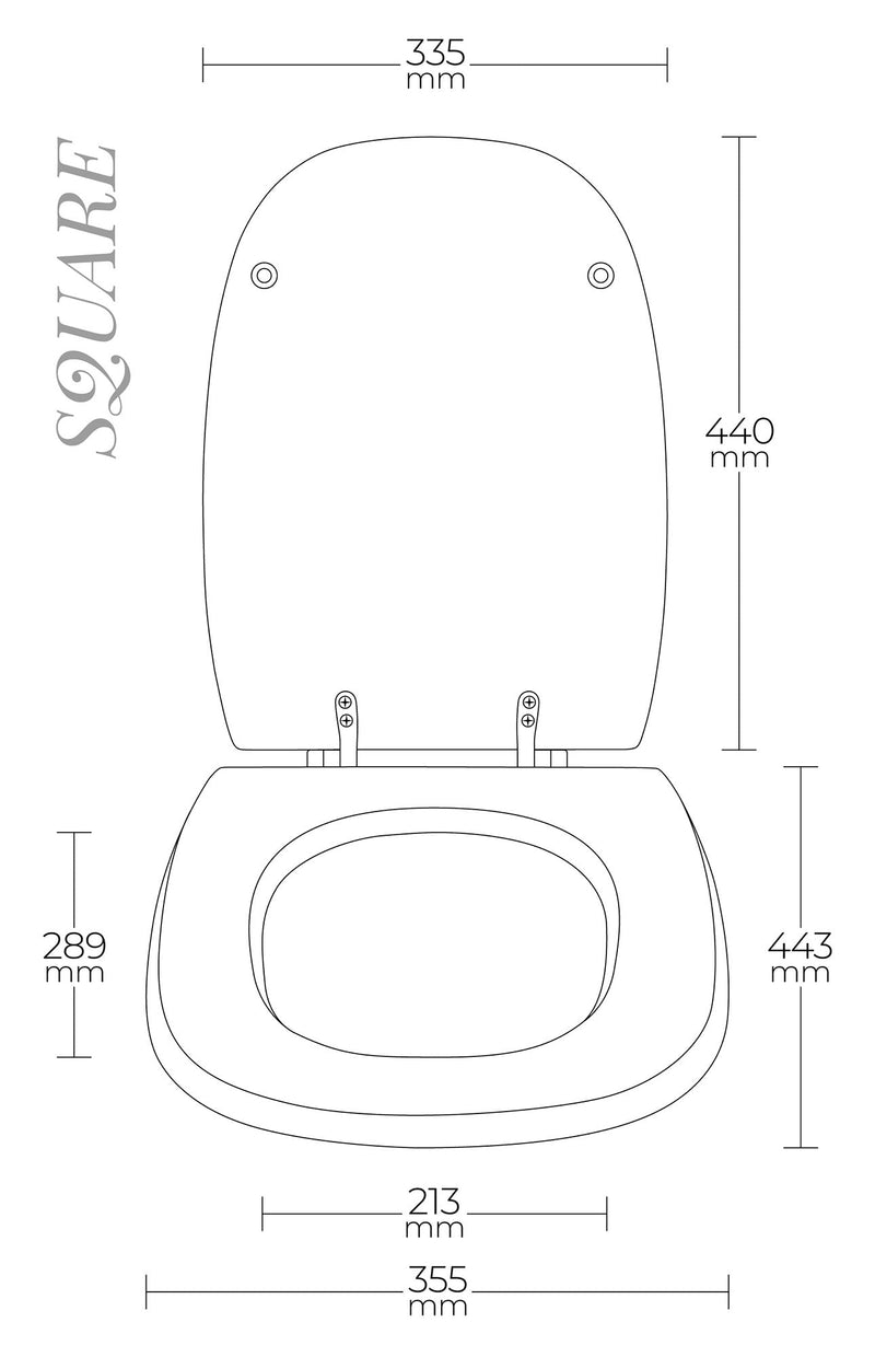 Copriwater Universale 35,5x44,3 cm in MDF Cerniere in Metallo Cromato Square Bianco Lucido