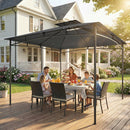 Gazebo da Giardino 300x300x285 cm con Doppio Tetto in Poliestere e Metallo Grigio Scuro      
