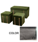 Set Baule e 2 Pouf in MDF e Tessuto Velluto Grigio