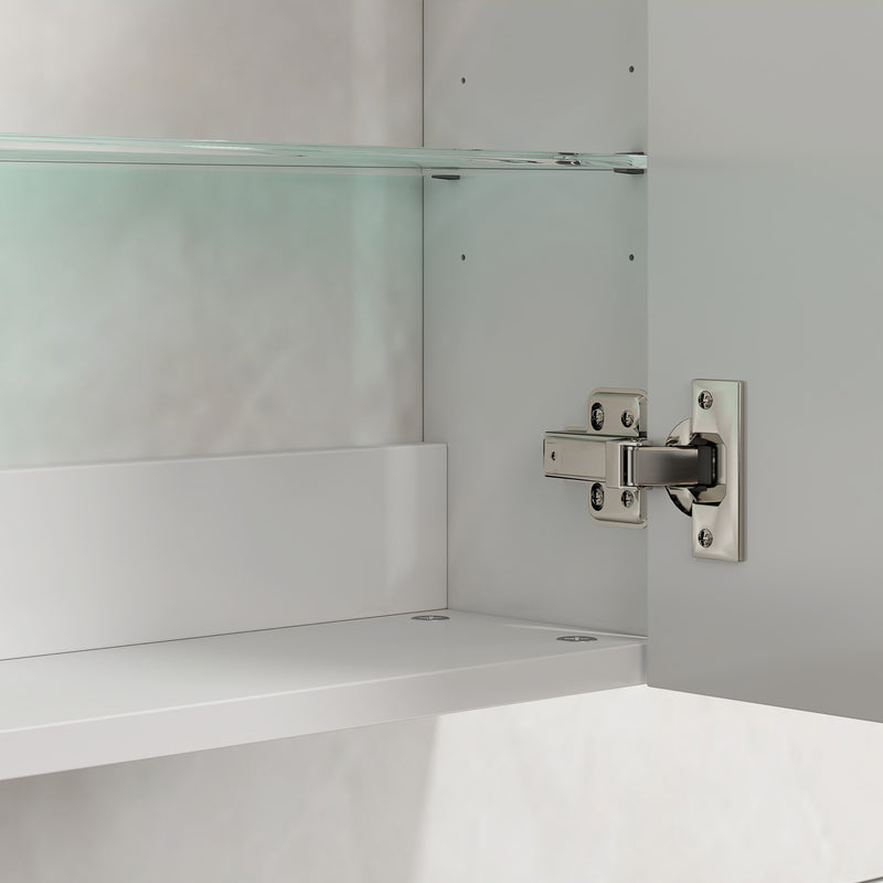 Armadietto Bagno da Parete 40x15x55 cm con 3 Ripiani Regolabili in Vetro in Legno Bianco   