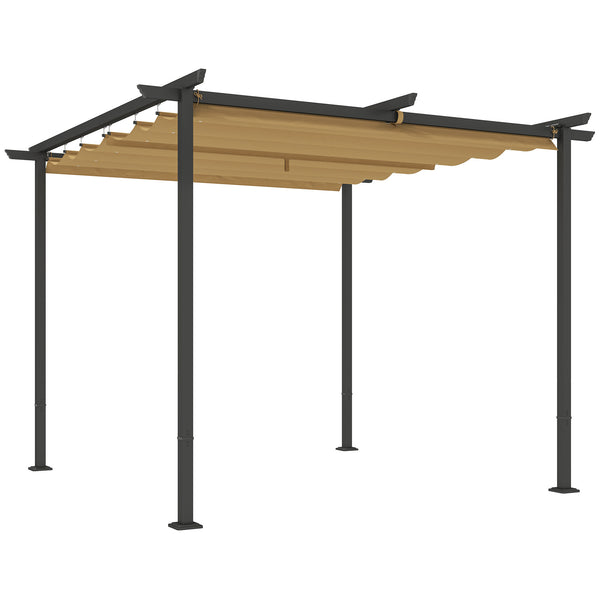 online Gazebo Pergola da Giardino 300x300x227H cm con Tetto Retrattile e Fori di Drenaggio Beige e Nero