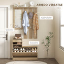 Mobile Guardaroba per Ingresso con Specchio Appendiabiti e Scarpiera Regolabile 90x24x177 cm Quercia  