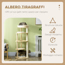 Tiragraffi per Gatti a Torre Ø54x123,5 cm con Letto e Posatoi in Truciolato e Legno di Pino Rovere