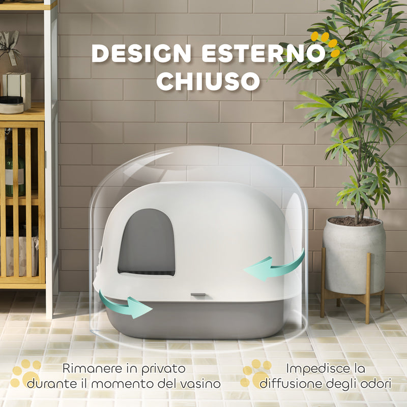 Lettiera per Gatti Chiusa 58x46x39 cm con Gattaiola e Paletta in PP Grigio Chiaro e Bianco  